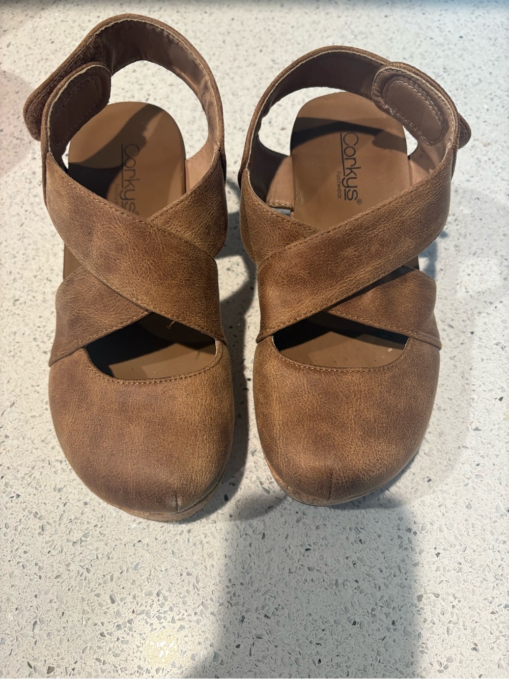 Corkys tan Crisscross Ankle Strap Sandals